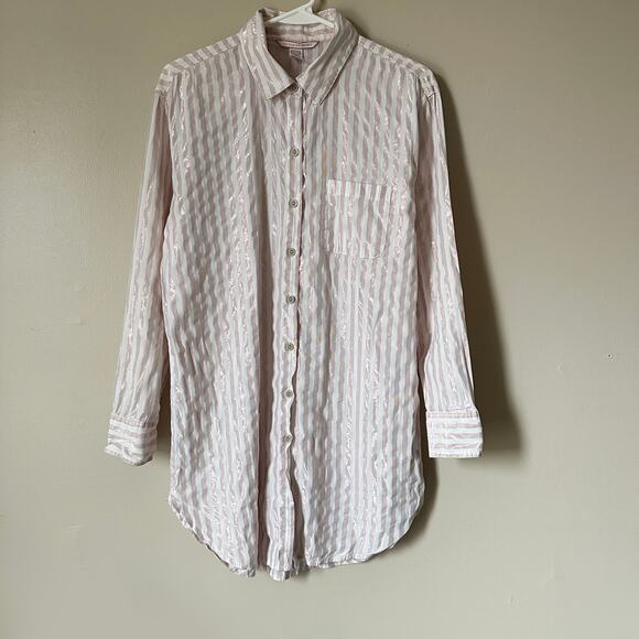 Victoria's Secret Other - Victoria's Secret Sleep Shirt Womens SMALL Pink Metallic Striped Long Sleeve